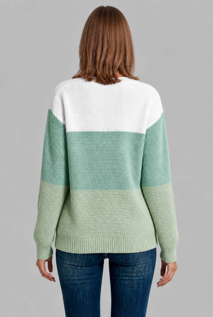 Colour Block Jumper with Wide Boat Neckline
