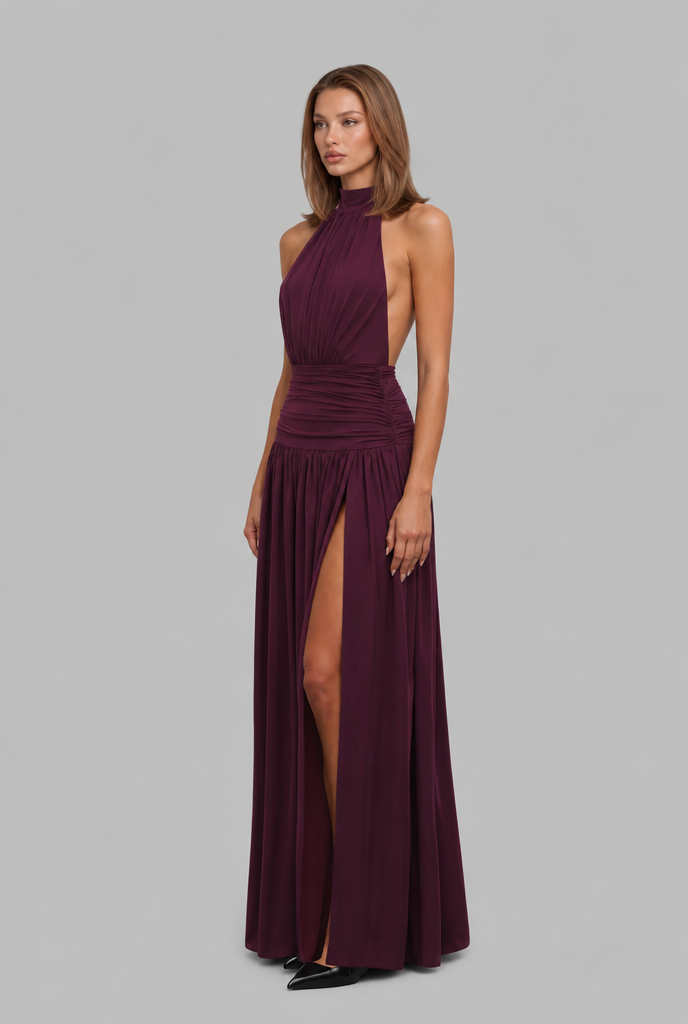 Halter Neck Wedding Guest Dress with Open Back