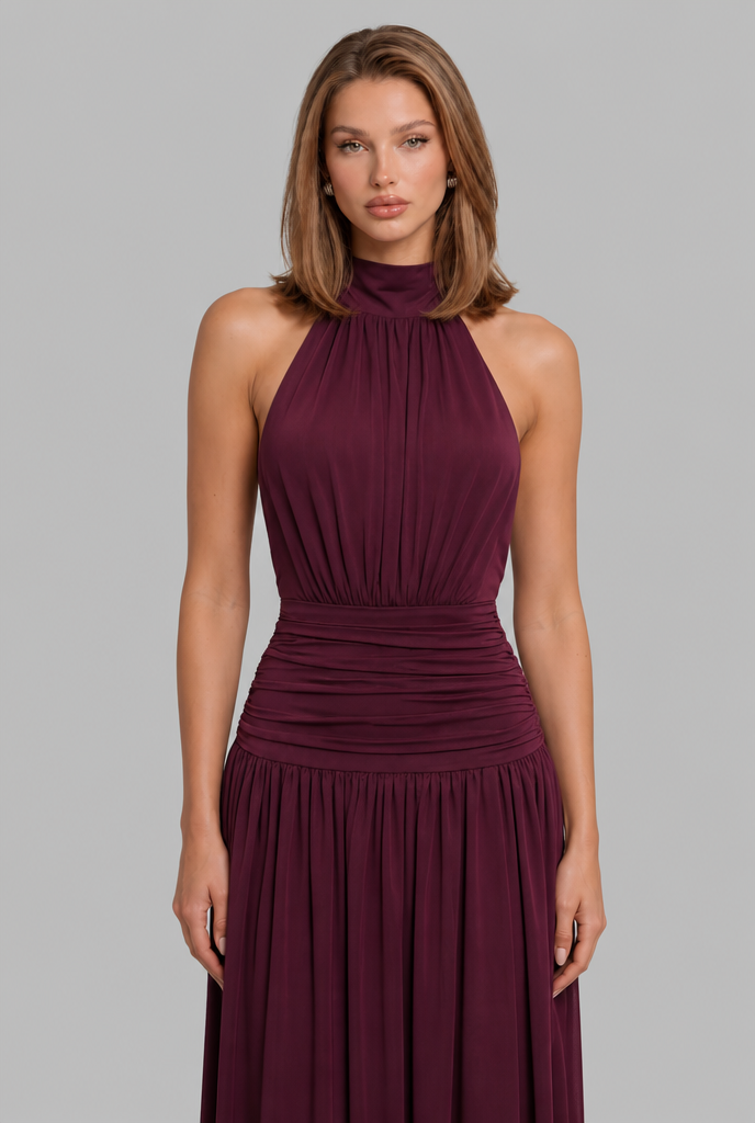 Halter Neck Wedding Guest Dress with Open Back