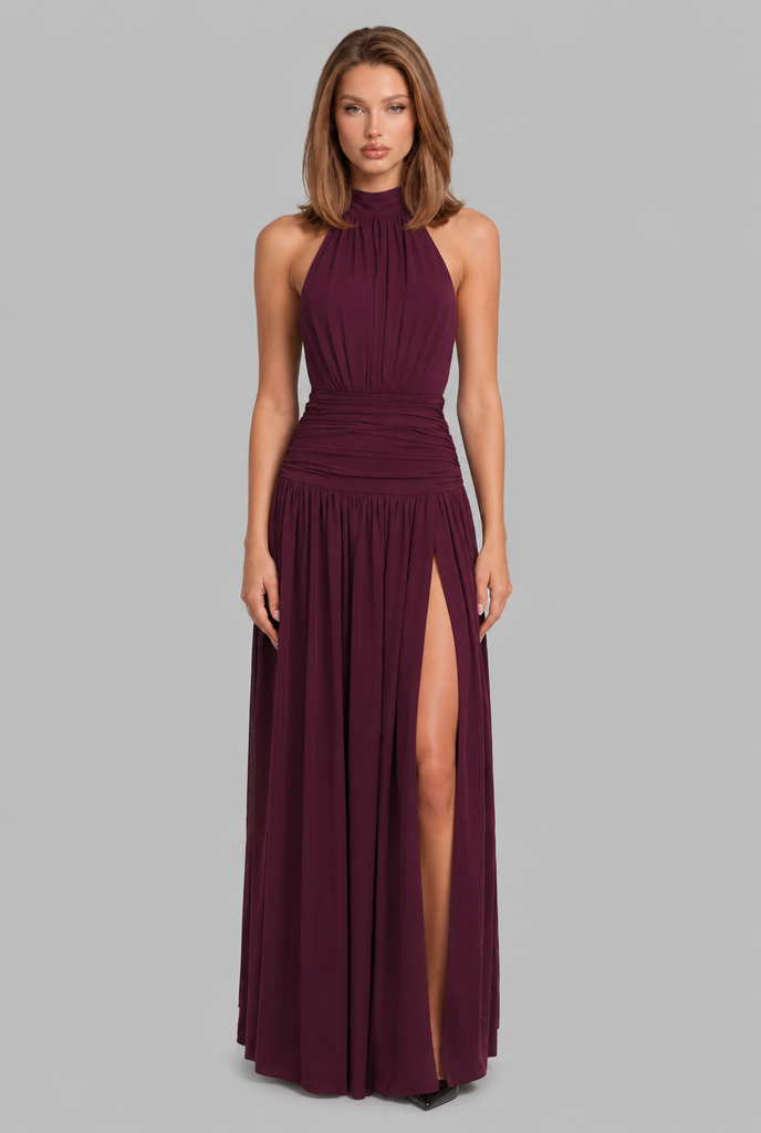 Halter Neck Wedding Guest Dress with Open Back