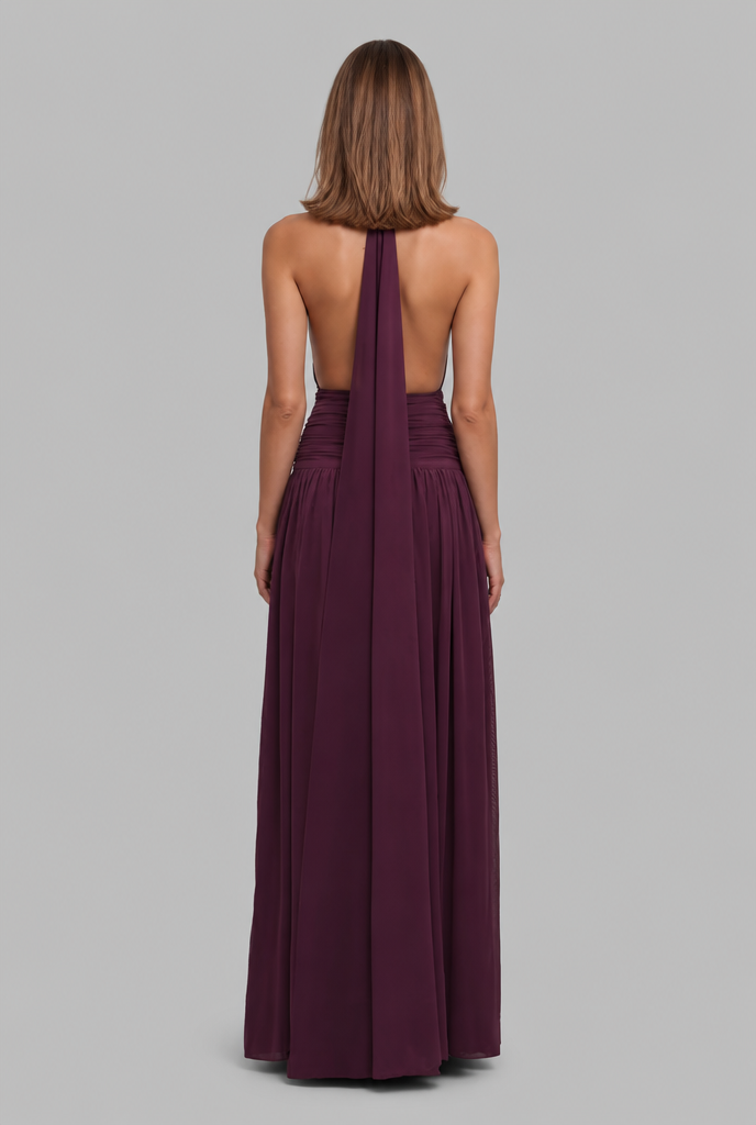 Halter Neck Wedding Guest Dress with Open Back