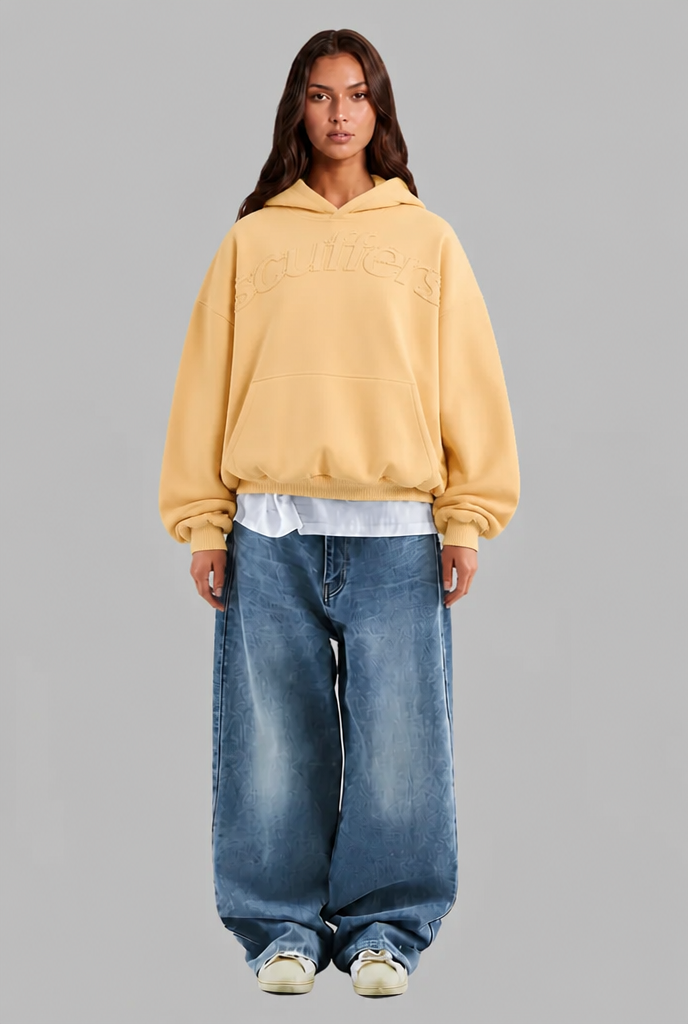 Oversized Embossed Logo Pullover Hoodie