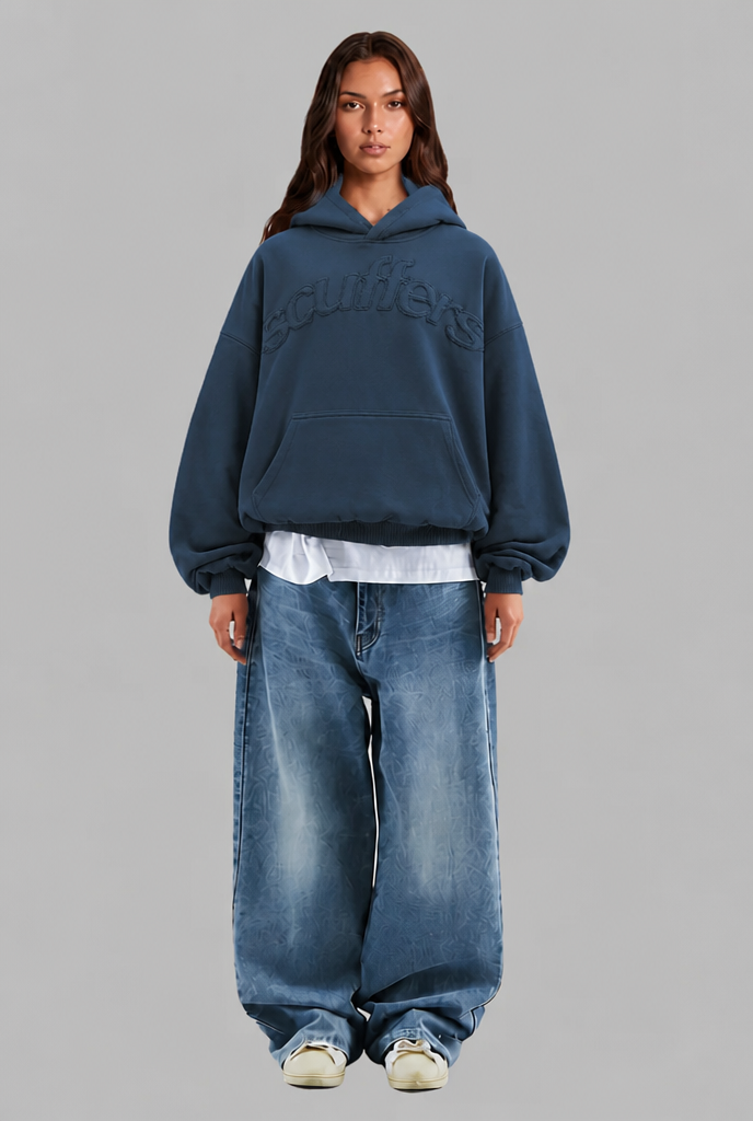 Oversized Embossed Logo Pullover Hoodie