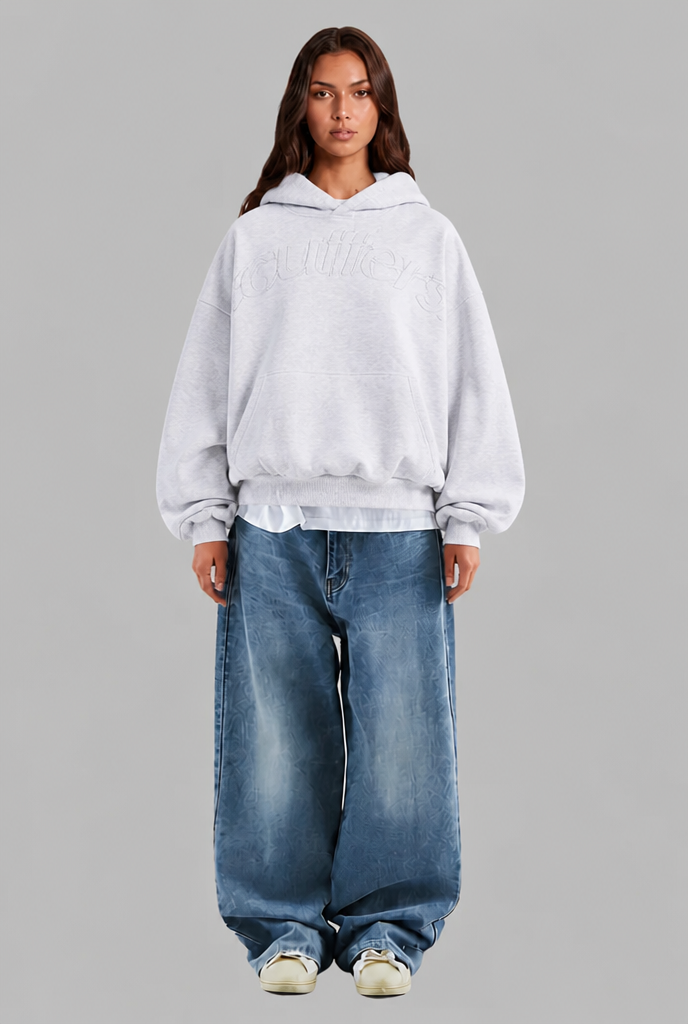 Oversized Embossed Logo Pullover Hoodie