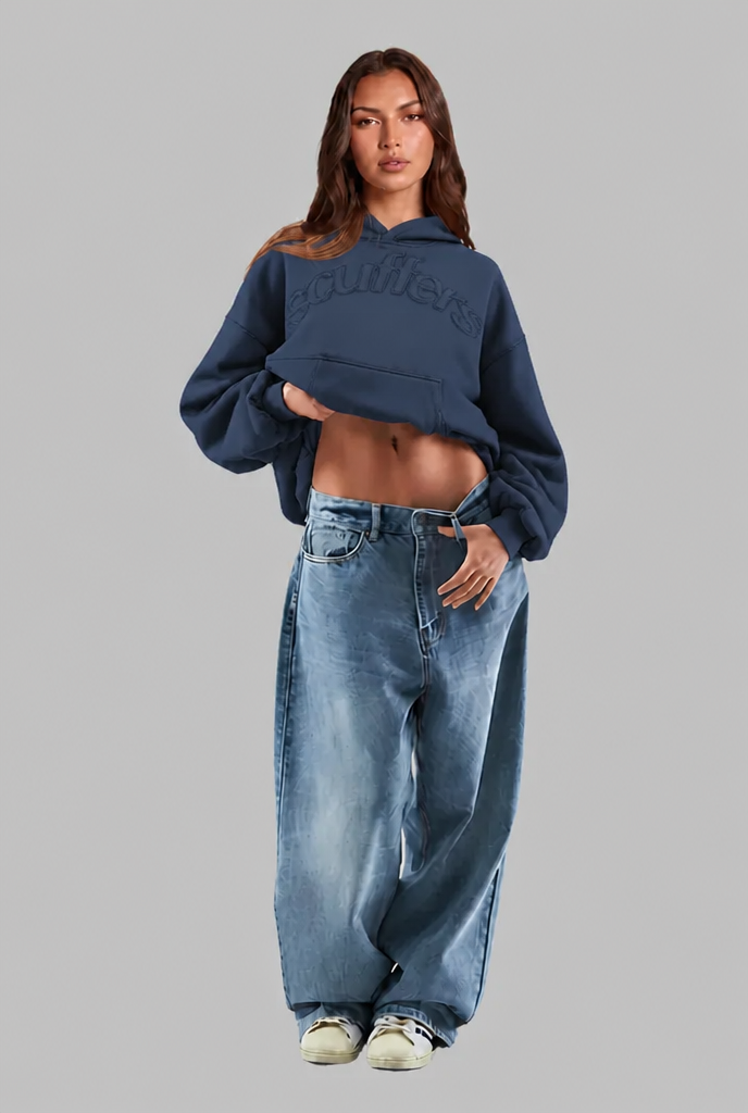 Oversized Embossed Logo Pullover Hoodie