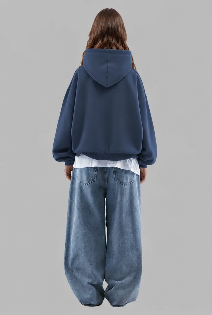 Oversized Embossed Logo Pullover Hoodie