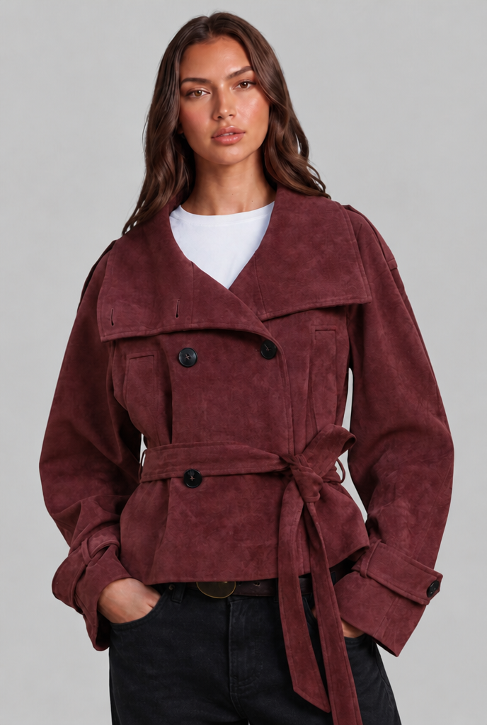 Suede Trench Jacket with Belt