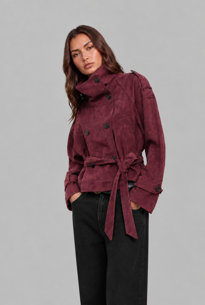 Suede Trench Jacket with Belt