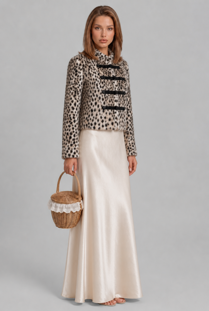Cropped Leopard Print Faux Fur Jacket