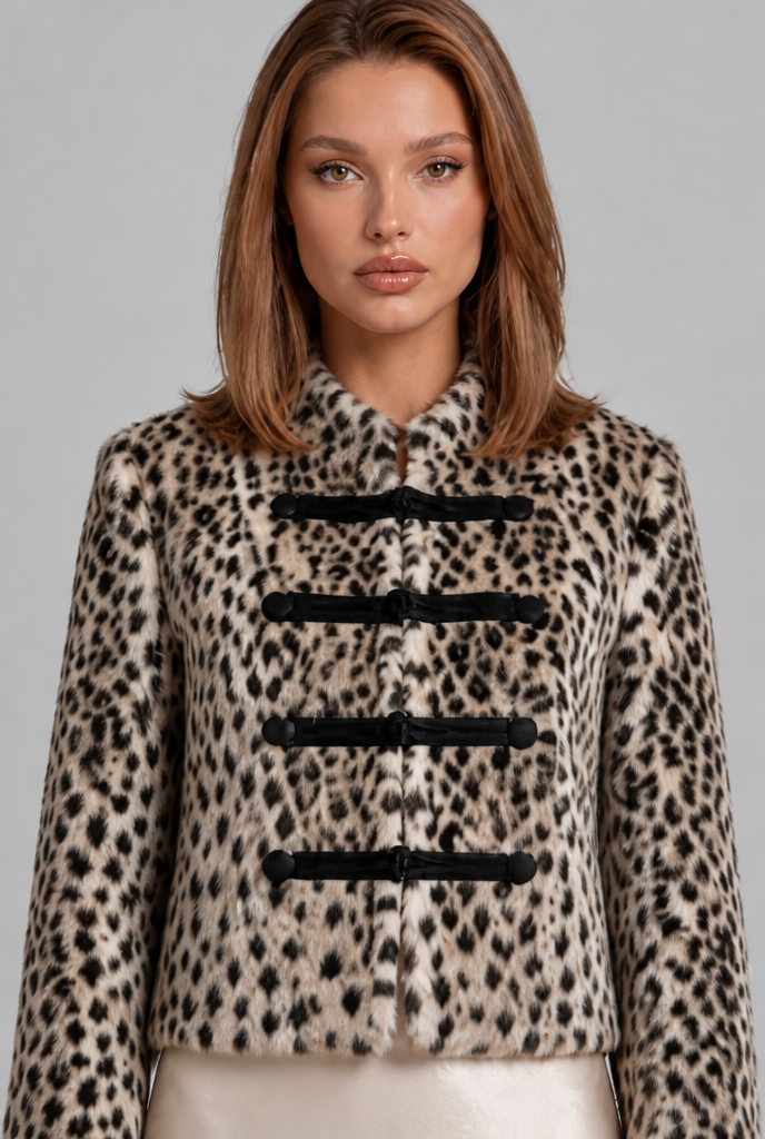 Cropped Leopard Print Faux Fur Jacket