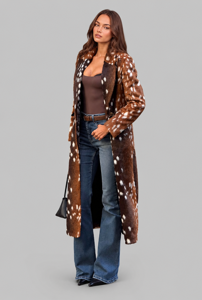 Bambi Longline Faux Fur Coat with Buttons