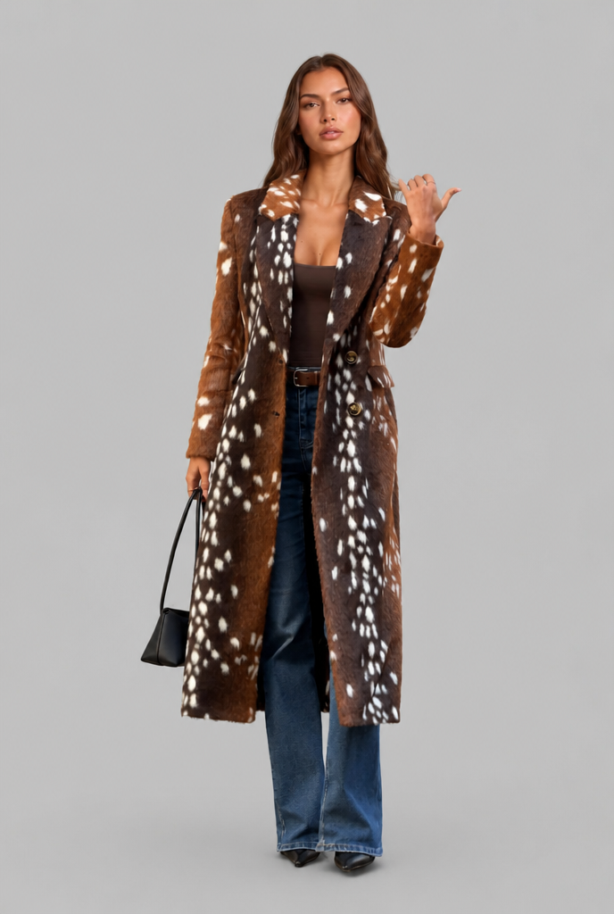 Bambi Longline Faux Fur Coat with Buttons