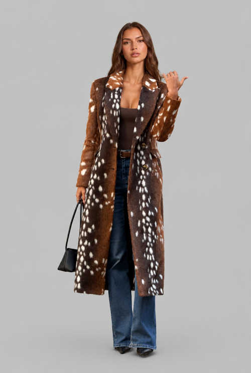 Bambi Longline Faux Fur Coat with Buttons