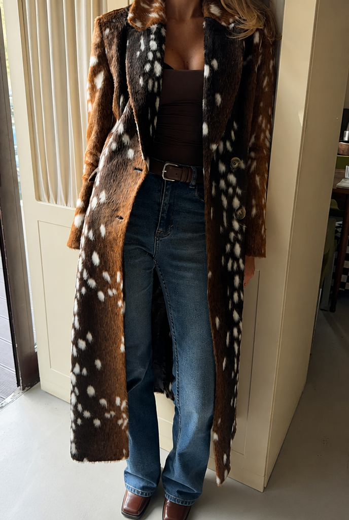 Bambi Longline Faux Fur Coat with Buttons