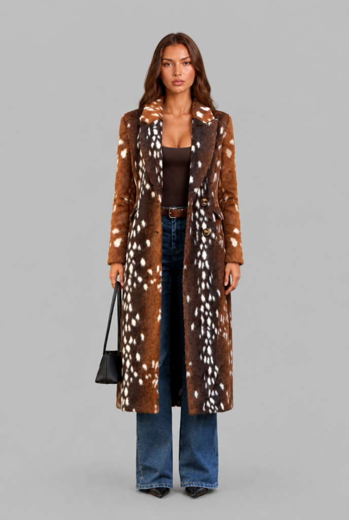 Bambi Longline Faux Fur Coat with Buttons