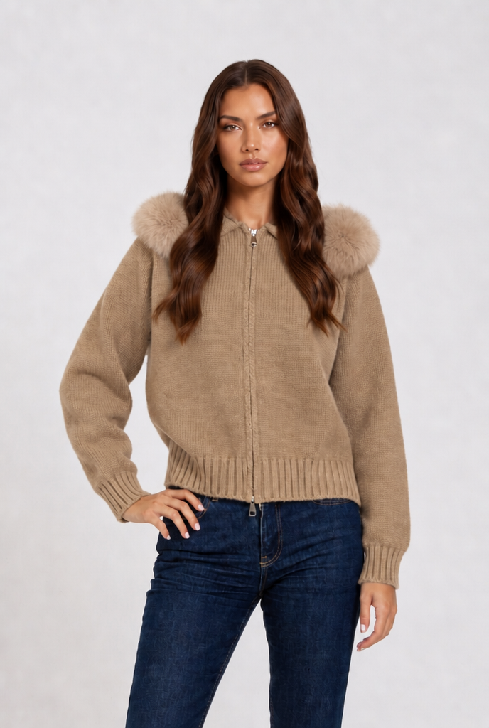 Knit Fur Hooded Coat