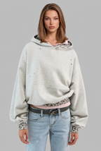 Distressed Leopard Trim Hoodie