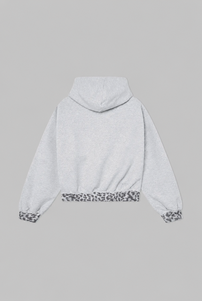 Distressed Leopard Trim Hoodie