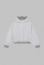 Distressed Leopard Trim Hoodie
