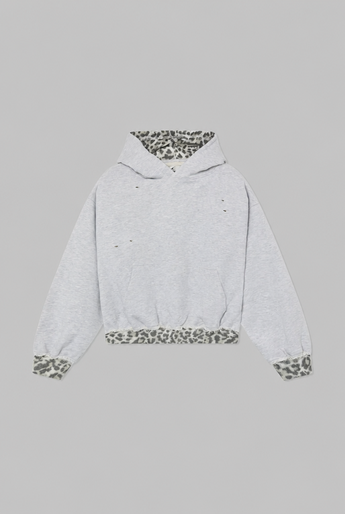Distressed Leopard Trim Hoodie