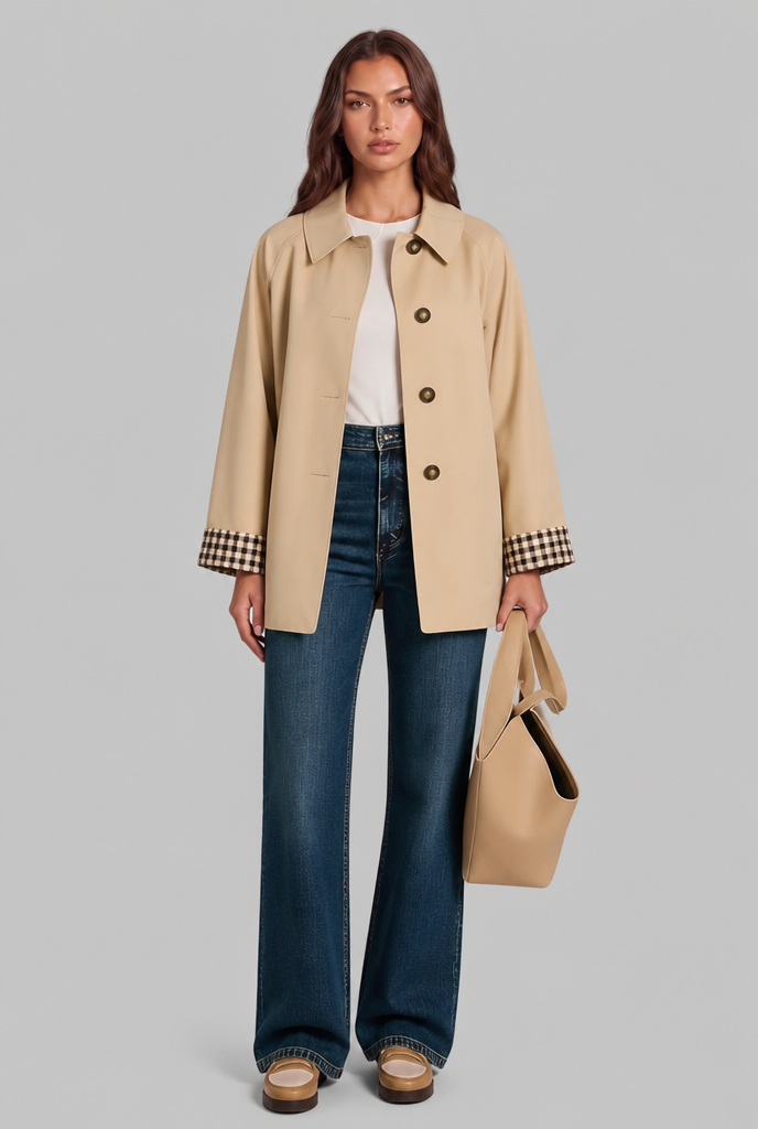 Gingham Cuff Trench Jacket