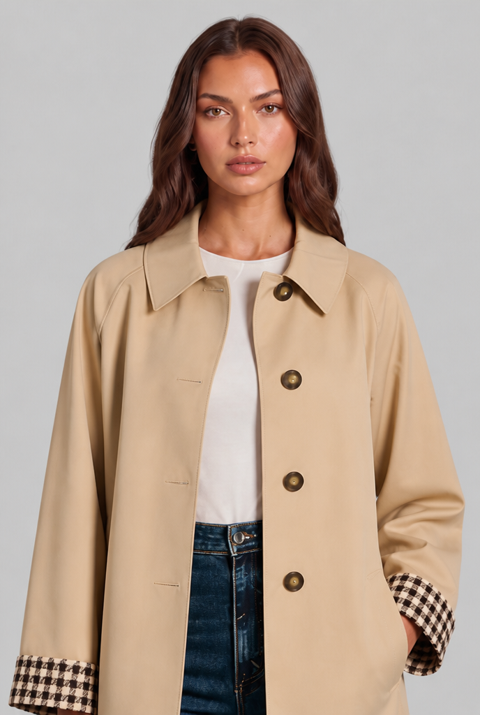 Gingham Cuff Trench Jacket