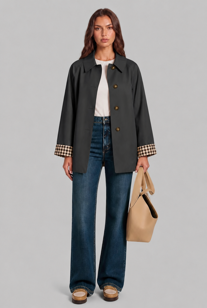 Gingham Cuff Trench Jacket