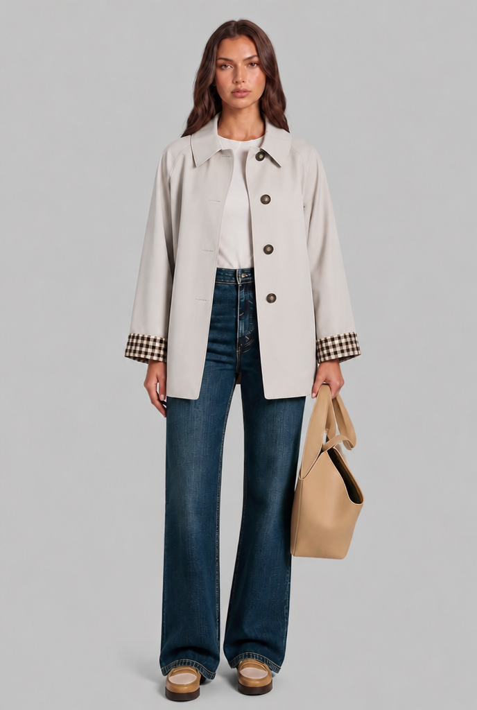 Gingham Cuff Trench Jacket