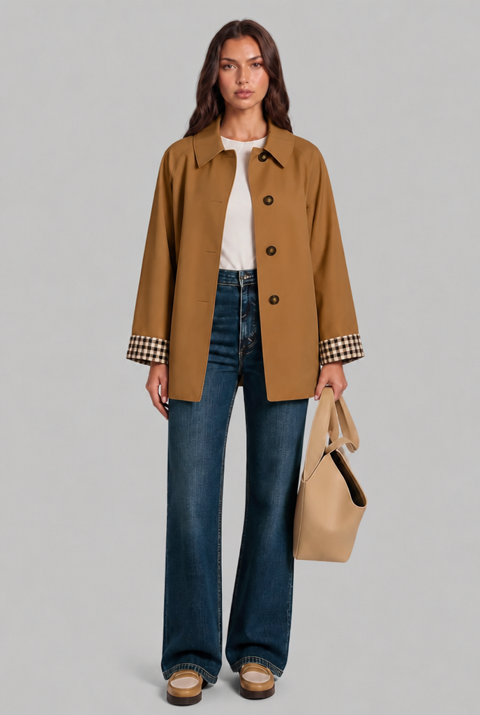 Gingham Cuff Trench Jacket