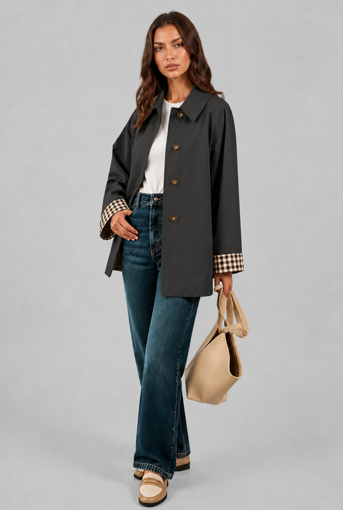 Gingham Cuff Trench Jacket