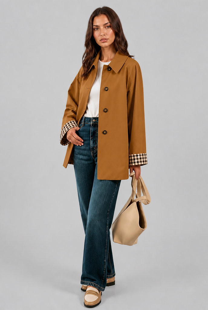Gingham Cuff Trench Jacket