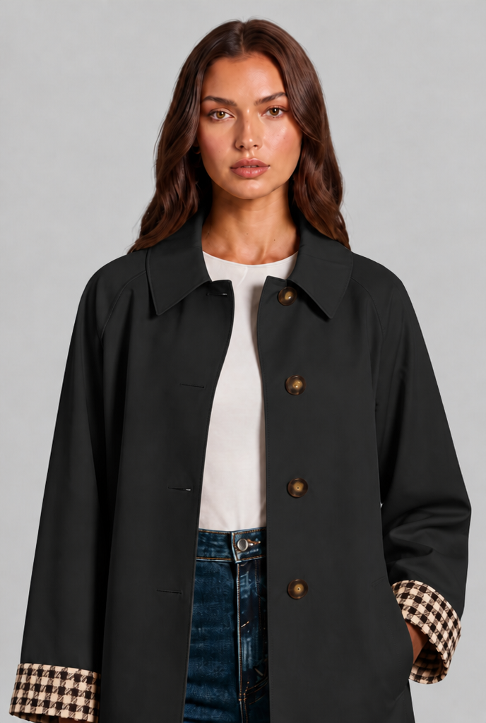 Gingham Cuff Trench Jacket