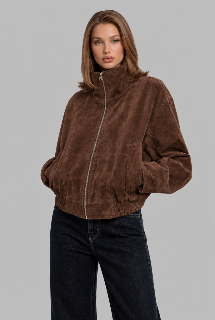 Oversized Suede Bomber Jacket