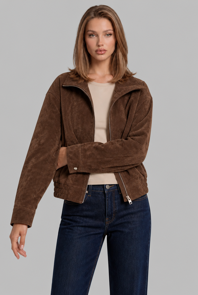 Oversized Suede Bomber Jacket
