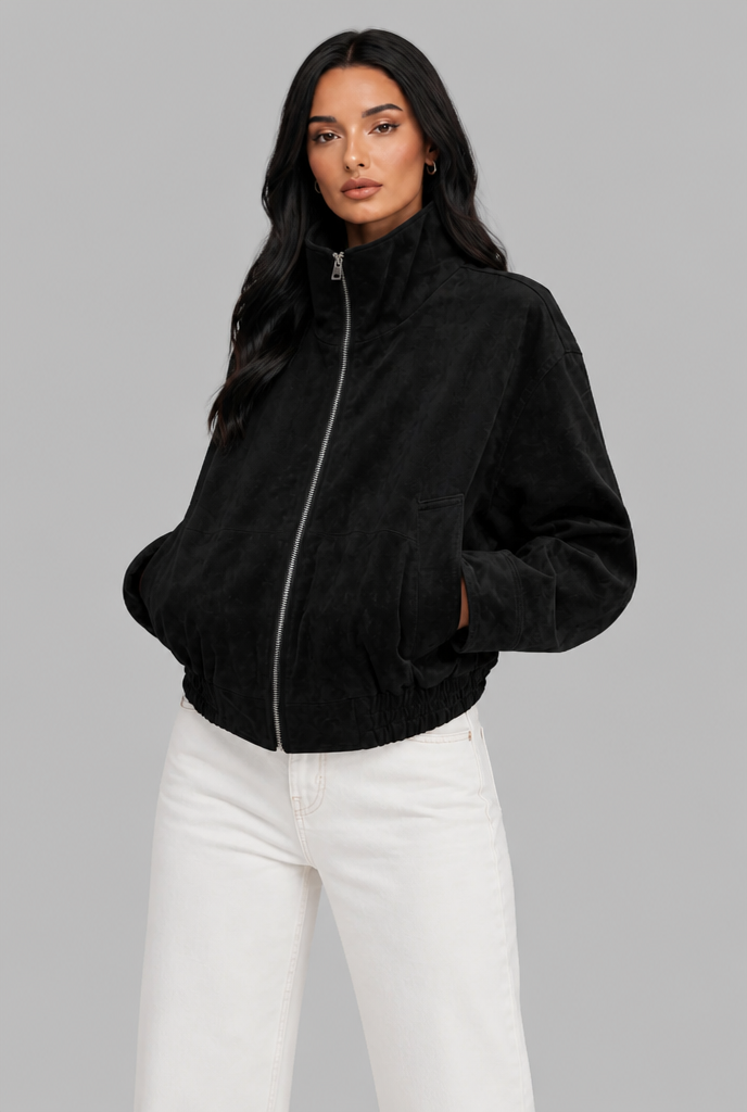 Oversized Suede Bomber Jacket