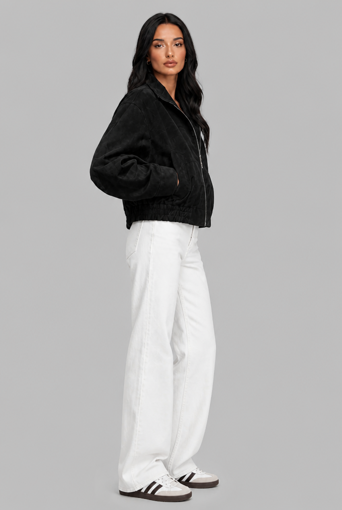 Oversized Suede Bomber Jacket