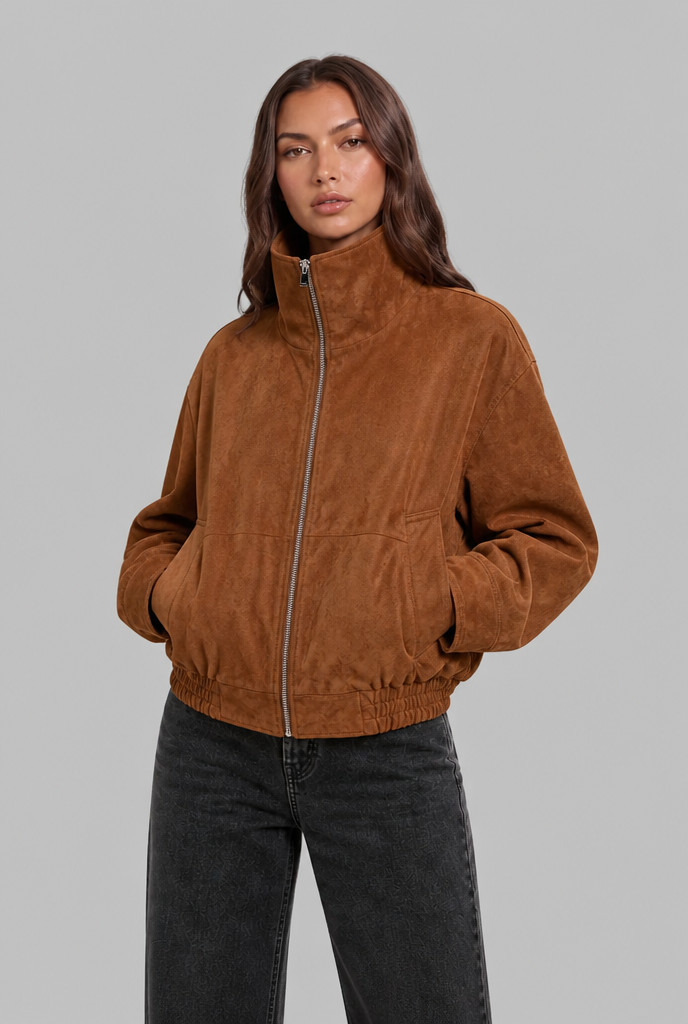 Oversized Suede Bomber Jacket
