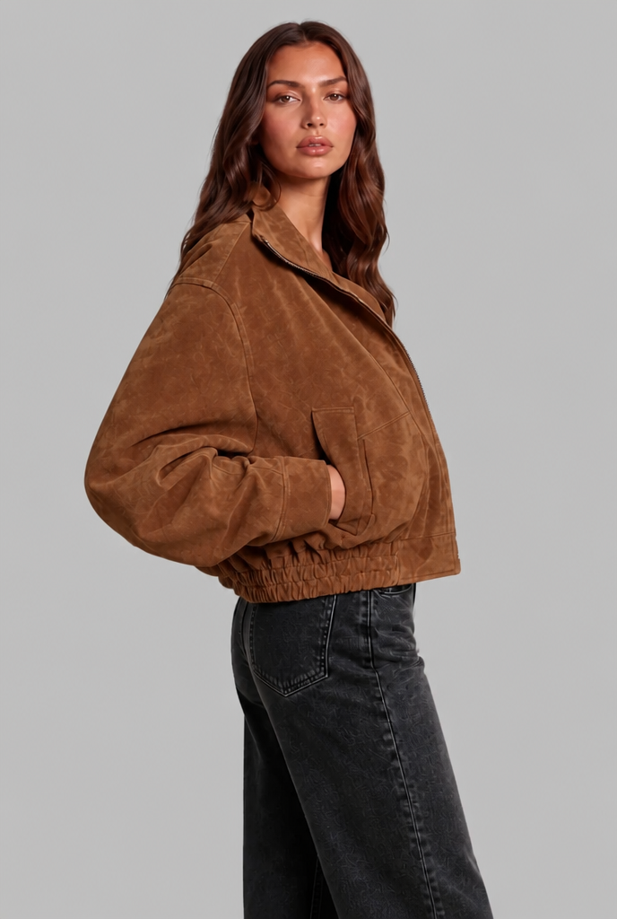 Oversized Suede Bomber Jacket