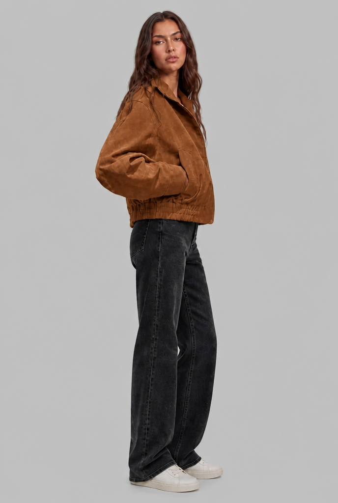Oversized Suede Bomber Jacket