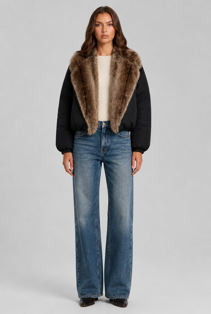 Faux Fur Collar Bomber Jacket