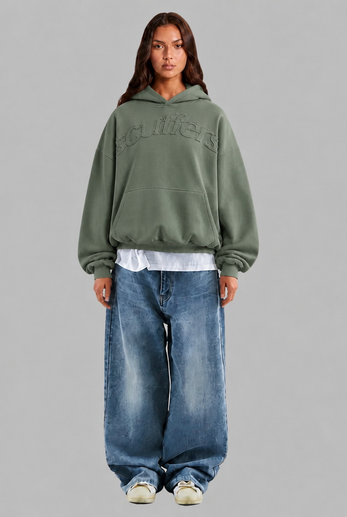 Oversized Embossed Logo Pullover Hoodie