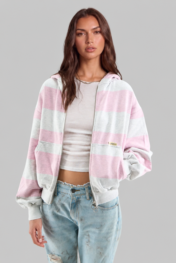 Striped Zip Up Hoodie