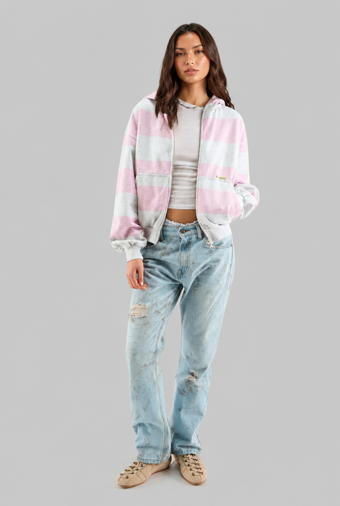 Striped Zip Up Hoodie