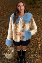 Cropped Faux Fur Jacket with Contrast Trim
