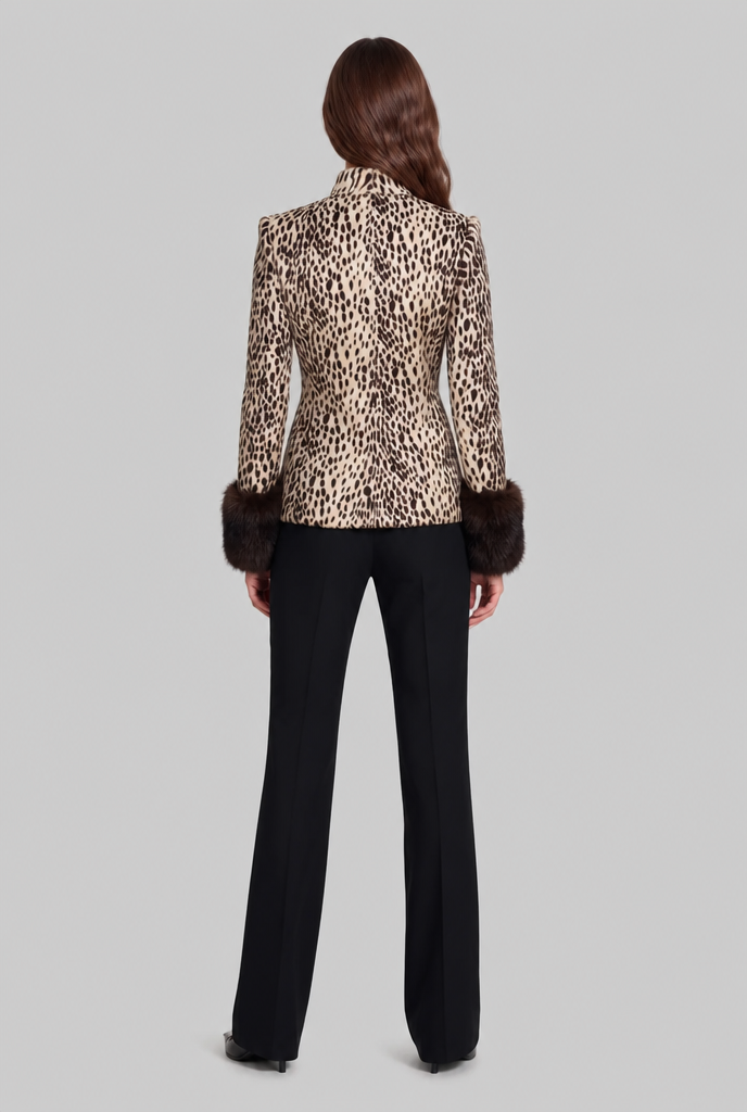 Leopard Print Jacket with Fur Cuffs
