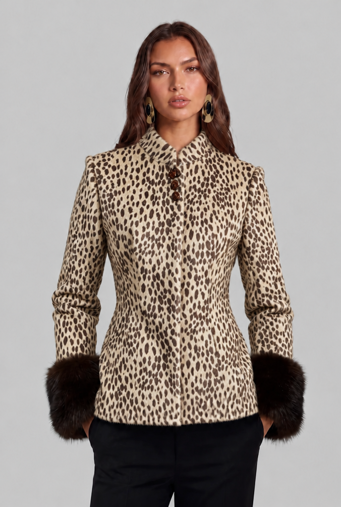 Leopard Print Jacket with Fur Cuffs