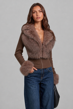 Faux Fur Trim Knit Cardigan