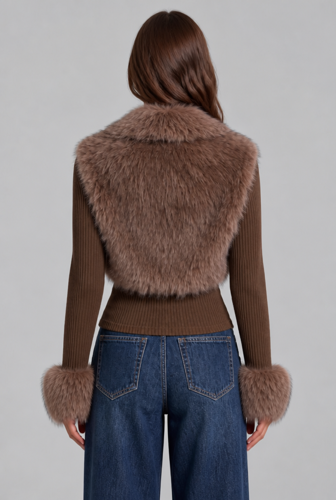 Faux Fur Trim Knit Cardigan