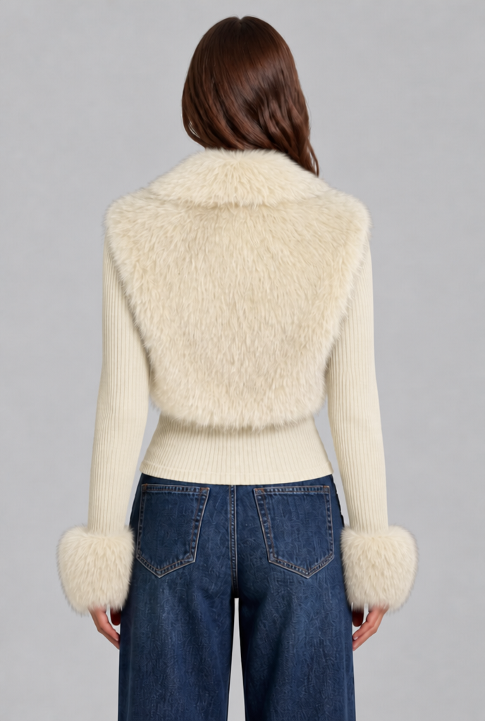 Faux Fur Trim Knit Cardigan