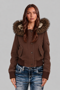 Bomber Jacket with Faux Fur Hood